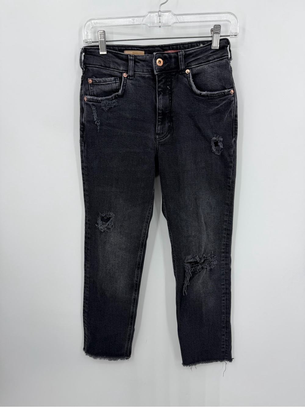 Anthropologie Pilcro The Vintage Straight Jean Size 27P Black distressed holes